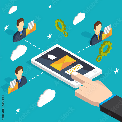 Email marketing concept isometric. Direct digital marketing
