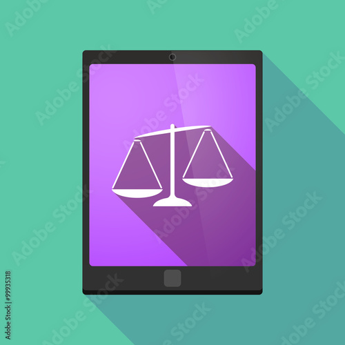Long shadow tablet pc icon with  an unbalanced weight scale