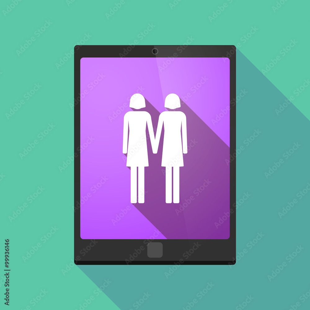 Long shadow tablet pc icon with a lesbian couple pictogram Long shadow tablet pc icon with a lesbian couple pictogram