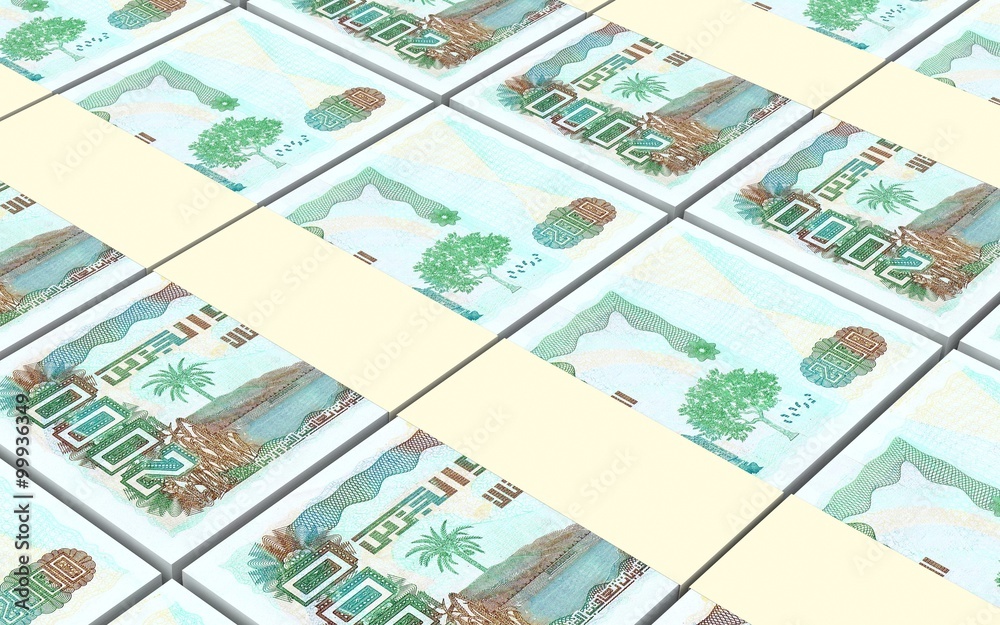 Algerian dinar bills stacks background. Computer generated 3D photo rendering.