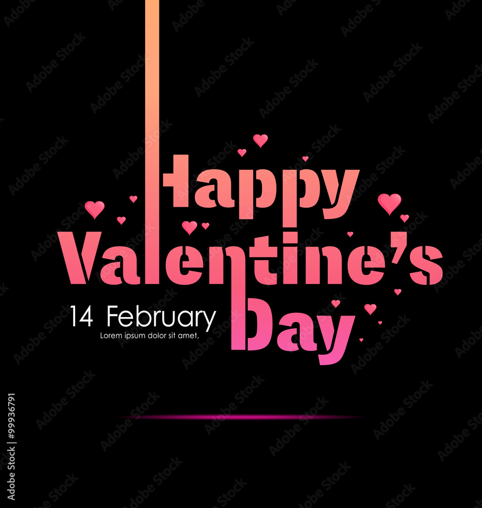 Happy Valentine's Day label ,sign , typography on heart pattern black background ,14 Feb Can be used for poster, element,banner template vector ,illustration