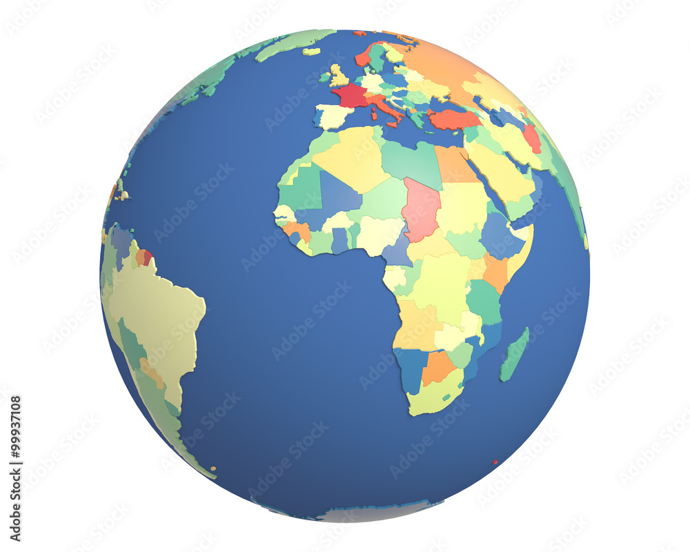 Political Globe, centered on Africa