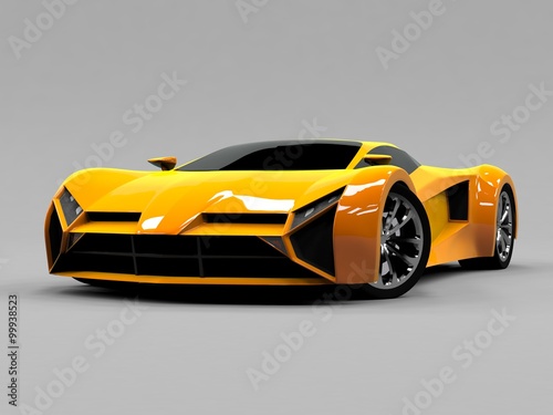 Pomarańczowy samochód sportowy premium. Projekt koncepcyjny. Prototyp szybkiego transportu przyszłości. Zaawansowana technologia inżynierska. Maszyna do sportów motorowych. Wyścig pierścieniowy.