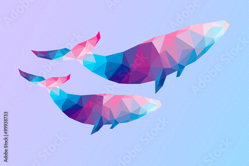 Geometric whales. Vector illustration