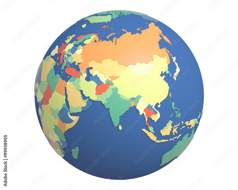 Political Globe, centered on India