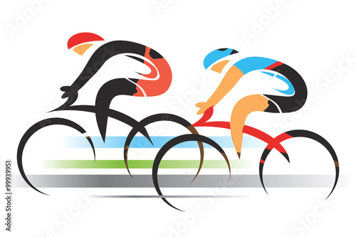 Two sport cyclists.
Two racing cyclists. Colorful stylized illustration. Vector available.
