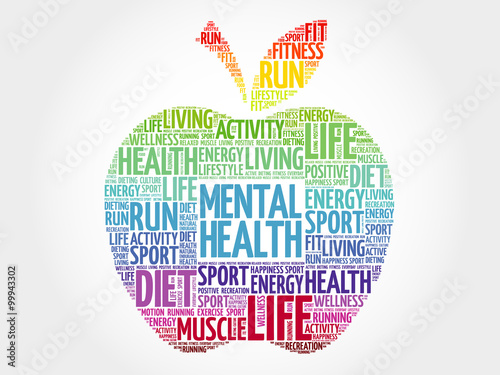 Mental health apple word cloud, health concept