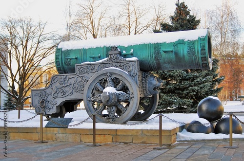 Tsar Cannon (King Cannon) in Moscow Kremlin in winter.