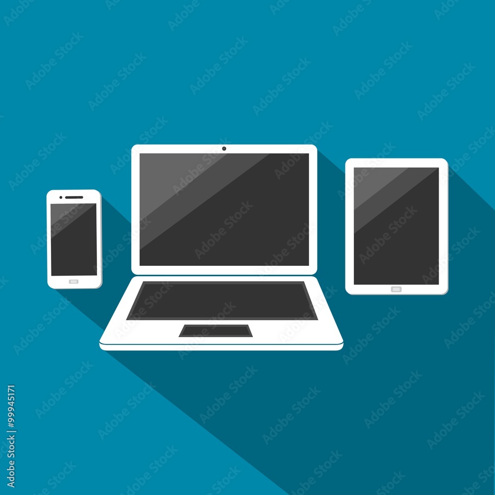 White Smartphone, Laptop and Tablet With Dark Screen Sign Vector White Smartphone, Laptop and Tablet With Dark Screen Sign Vector