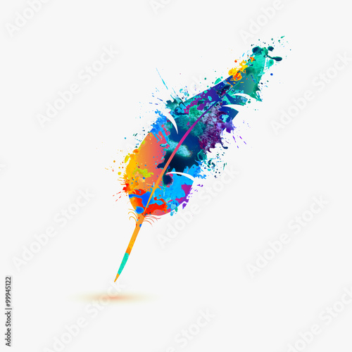 pen feather. Rainbow splash paint