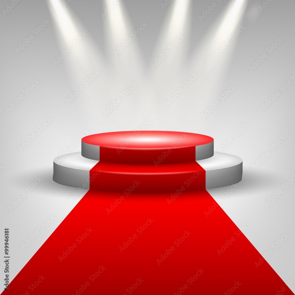 Obraz premium Red carpet to podium stage with spotlights