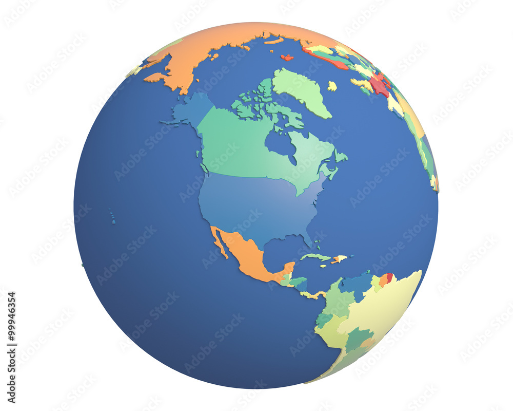 Political Globe, centered on North America Political Globe, centered on North America