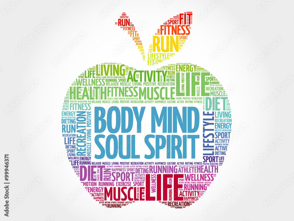 Body Mind Soul Spirit apple word cloud, health concept Stock Vector | Adobe  Stock