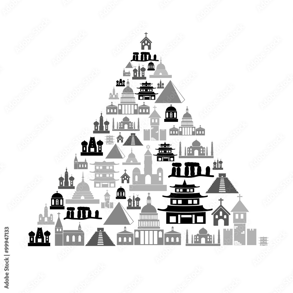 Fototapeta premium world religions types of temples icons in pyramid eps10
