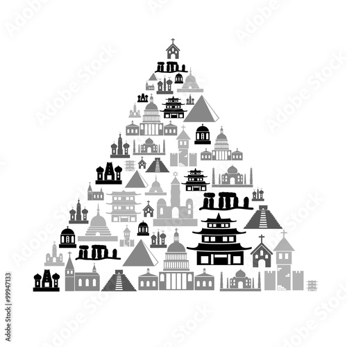 world religions types of temples icons in pyramid eps10