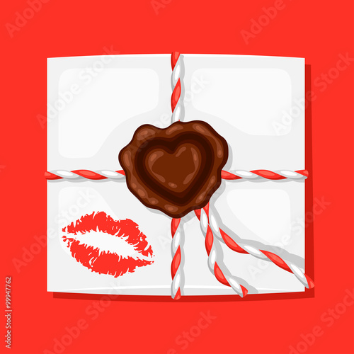 Greeting card with envelope and sealing wax. Concept can be used for Valentines Day, wedding or love confession message 
