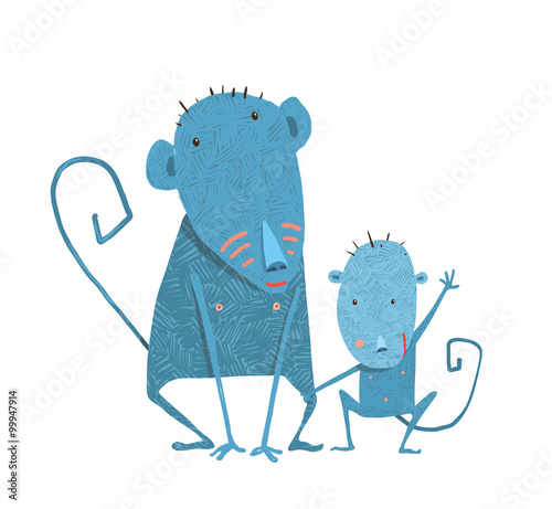 Funny Kids Monkey Characters Mother and Child
