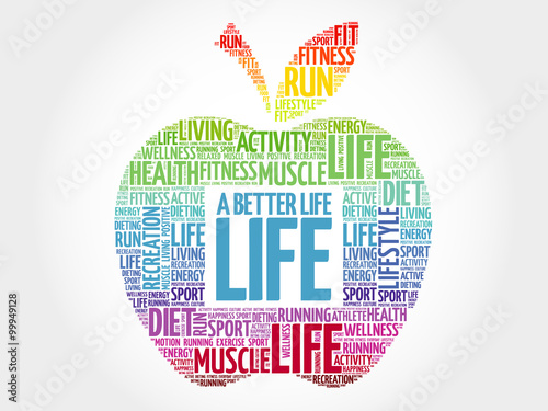 A Better Life apple word cloud, health concept