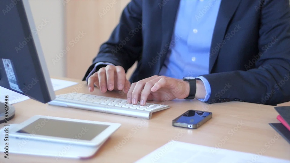 Slow motion of a nice business man in office answering phone getting angry Slow motion of a nice business man in office answering phone getting angry