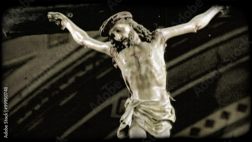 Christ on Cross. Vintage stylized video clip. photo