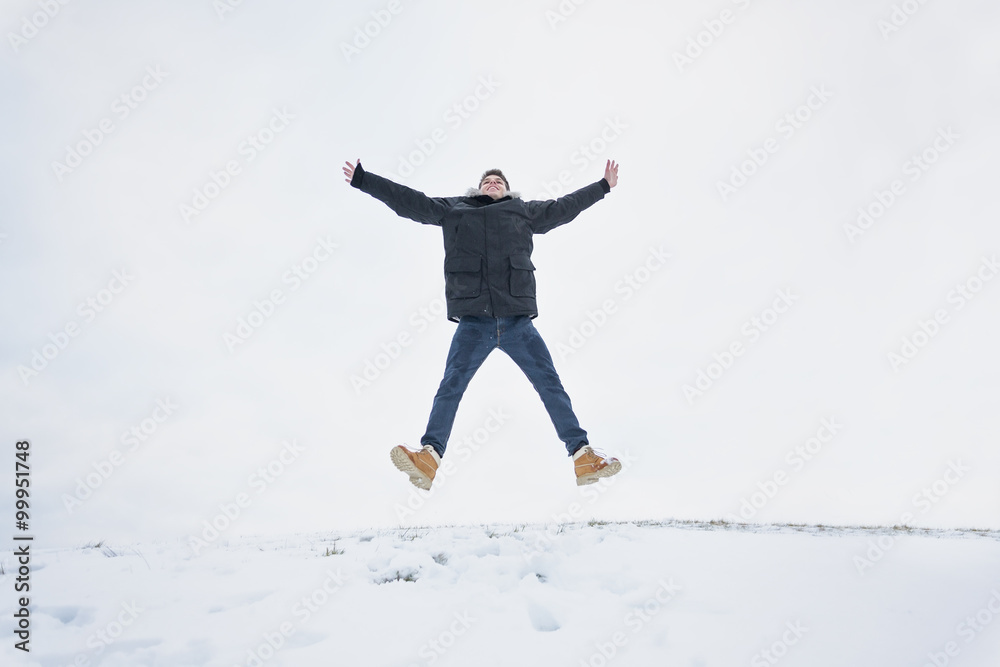 happy smiling active man jumping