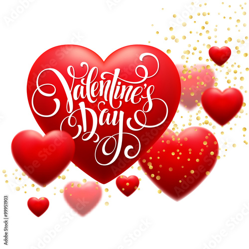Red  Blur Hearts Valentine day background. Vector illustration