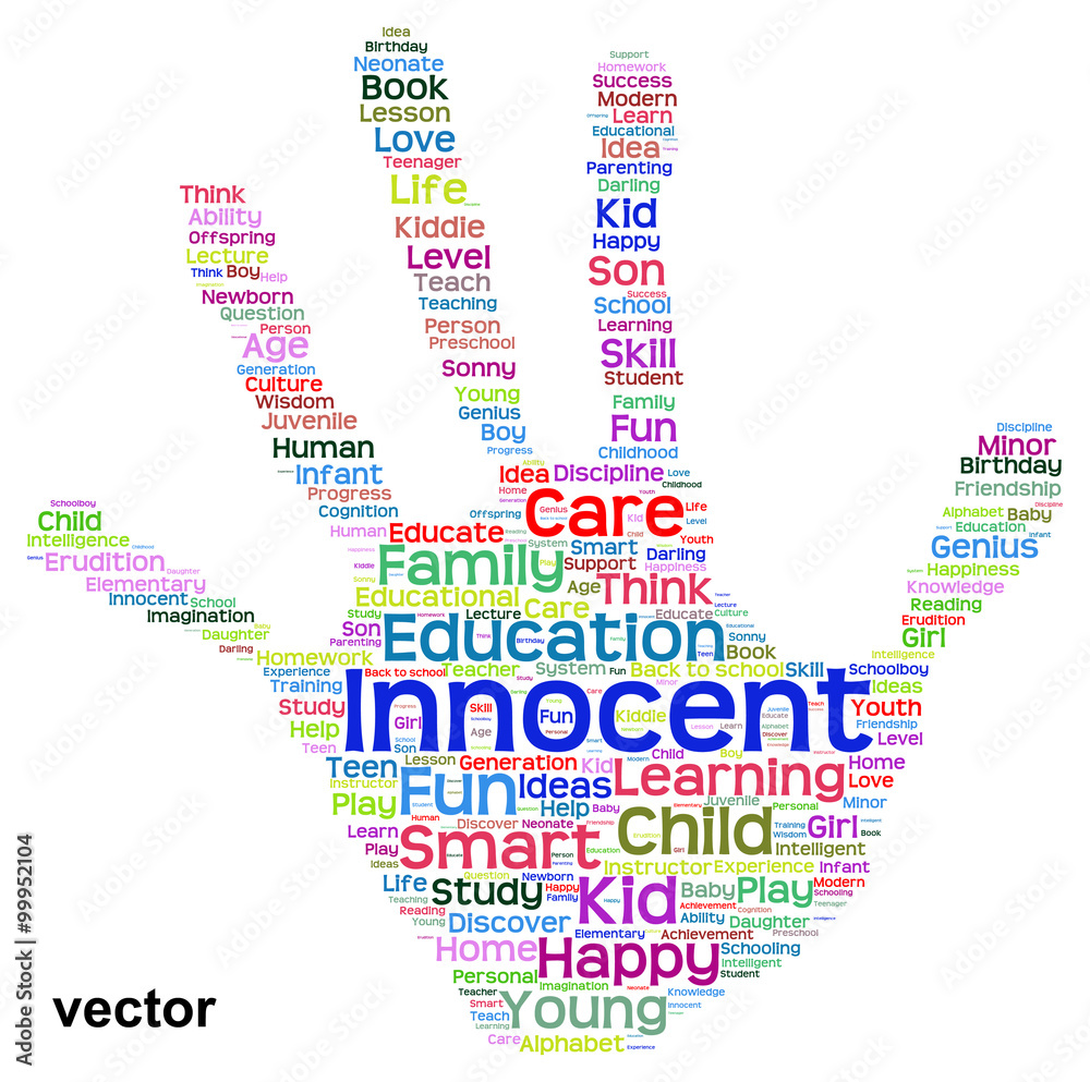 Conceptual child education hand print word cloud isolated Conceptual child education hand print word cloud isolated
