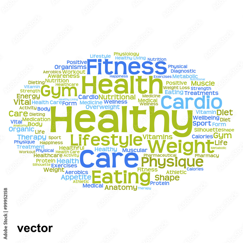 Fototapeta premium Vector concept or conceptual abstract health diet or sport word cloud or wordcloud isolated on white background