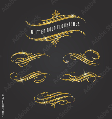 Vector illustration - glitter gold flourishes design elements