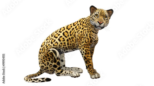 Fotografija Jaguar sitting, wild cat isolated on white background