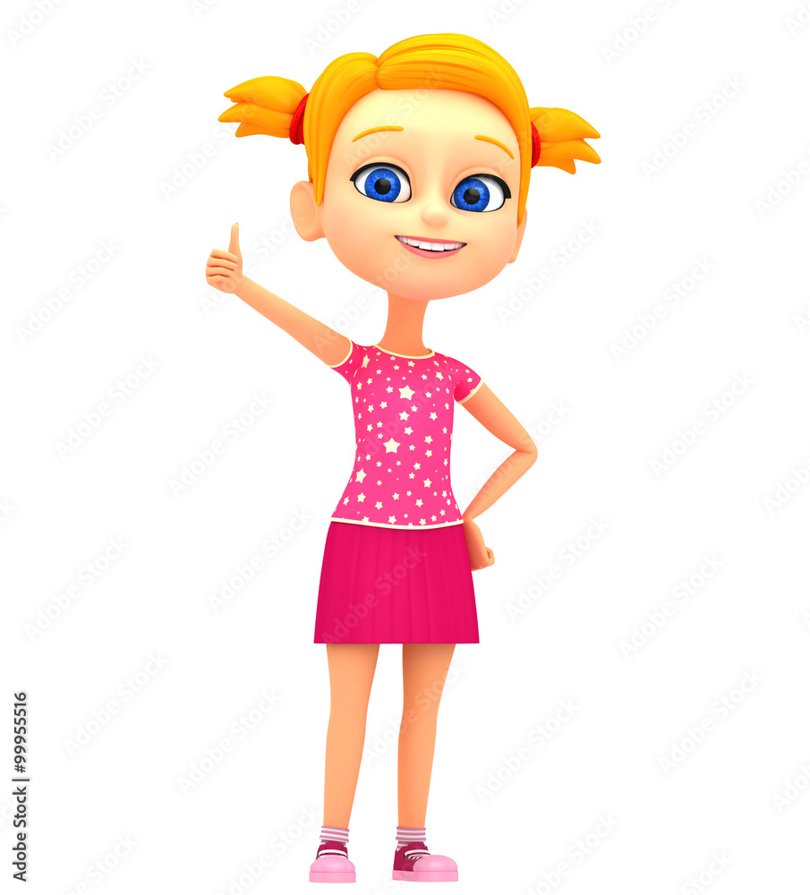 Girl isolated on white background thumbs up. 3d rendered illustr Girl isolated on white background thumbs up. 3d rendered illustr