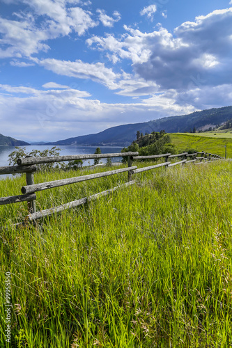 Old Wooden Farm Fence at Scenic Lake Shore