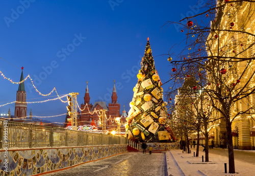 Red square at Christmas winter night  Russia