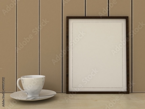Empty picture in frame shabby chic  vintage style. Scandinavian style home interior decoration. Copy paste image.