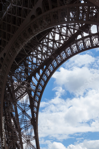 Close detail of the Eiffel Tower's arch
