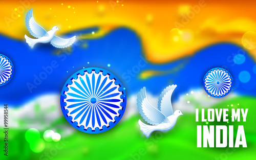 ove flying with Indian tricolor background