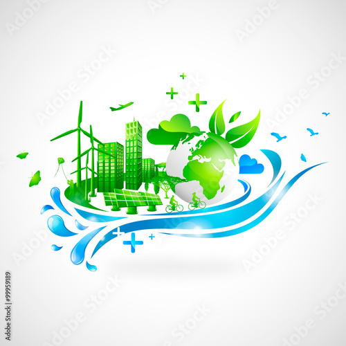 Ecology illustration, sustainable city concept