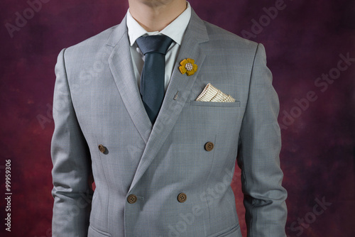 grey suit plaid texture, double breasted