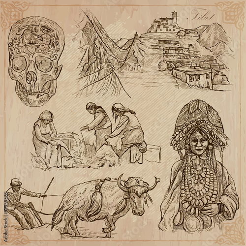 Tibet. Travel - Pictures of Life. Vector pack.