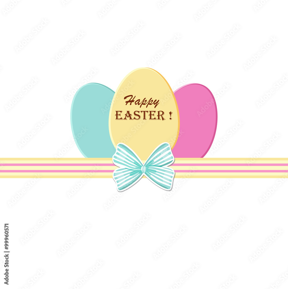 Happy Easter greeting card. Paper eggs with realistic bow. Easter background. Egg sticker. Happy Easter greeting card. Paper eggs with realistic bow. Easter background. Egg sticker.