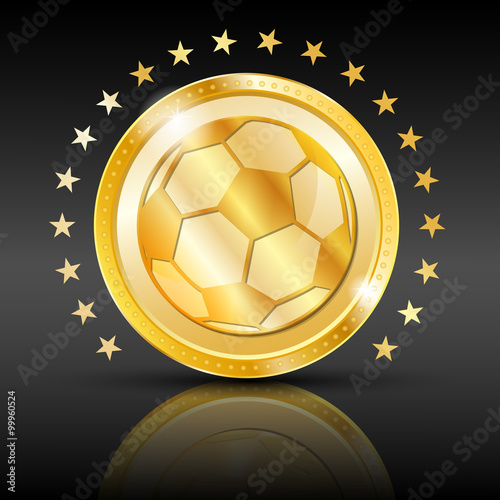 Gold football coin. Sport background.