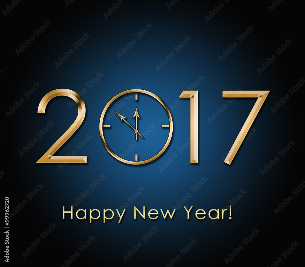 2017 Happy New Year background with gold clock 2017 Happy New Year background with gold clock