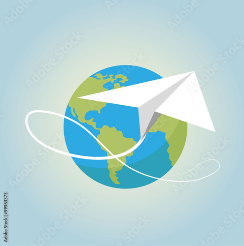 Papierflieger fliegt um die Welt Vektor