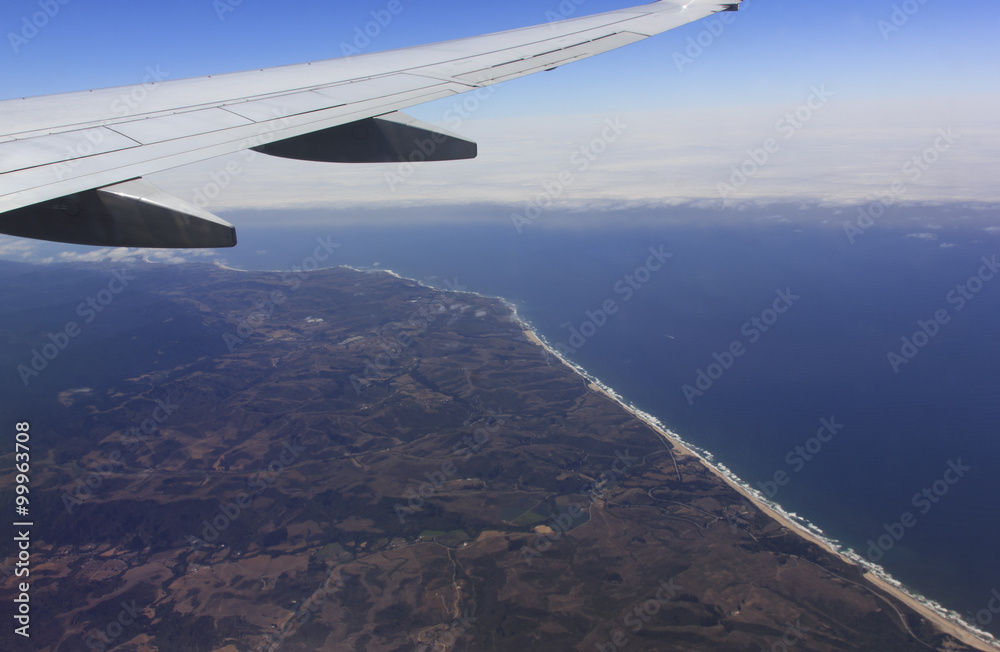Aerial view of the California with an airplane wing Aerial view of the California with an airplane wing