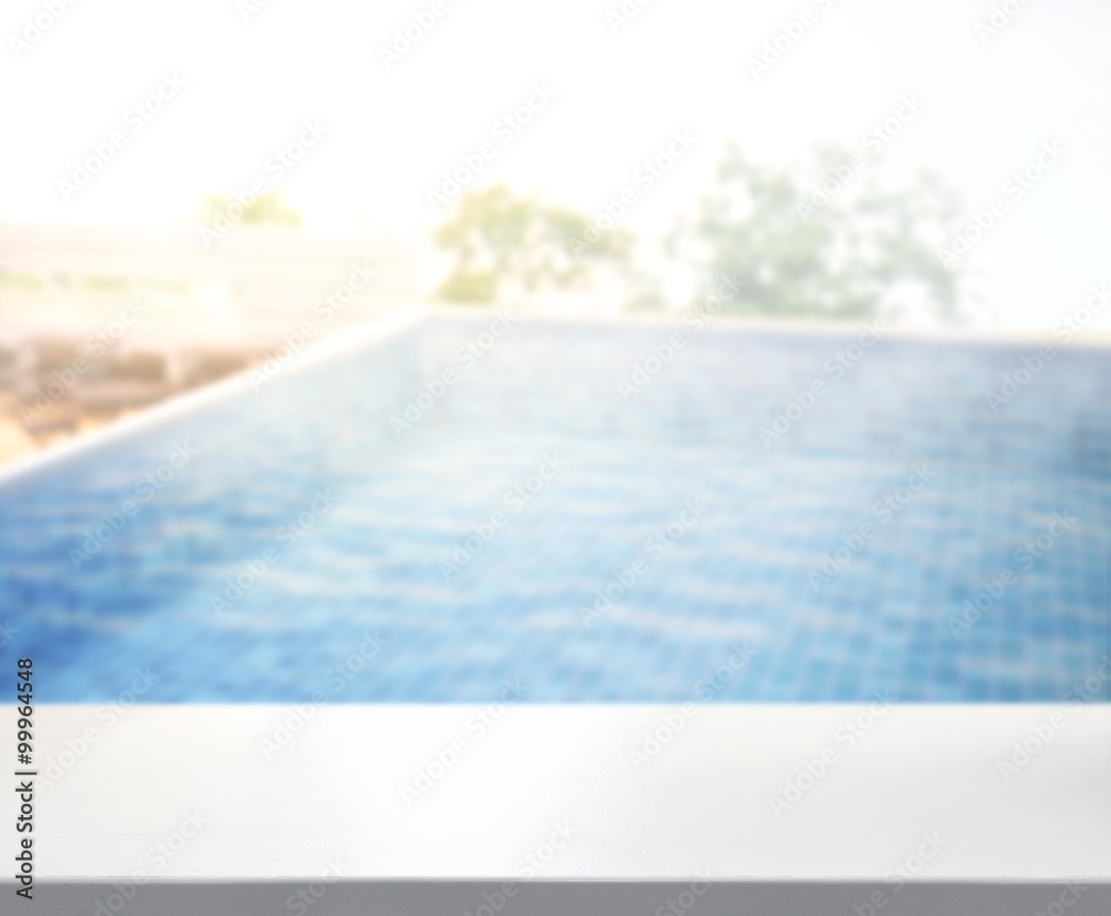 Fototapeta premium Wood Table Top of Background and Pool