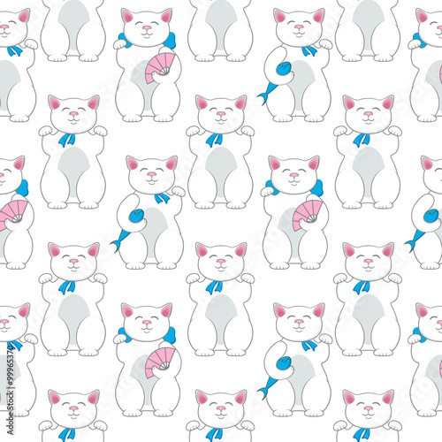 Seamless maneki neko pattern. Vector illustration