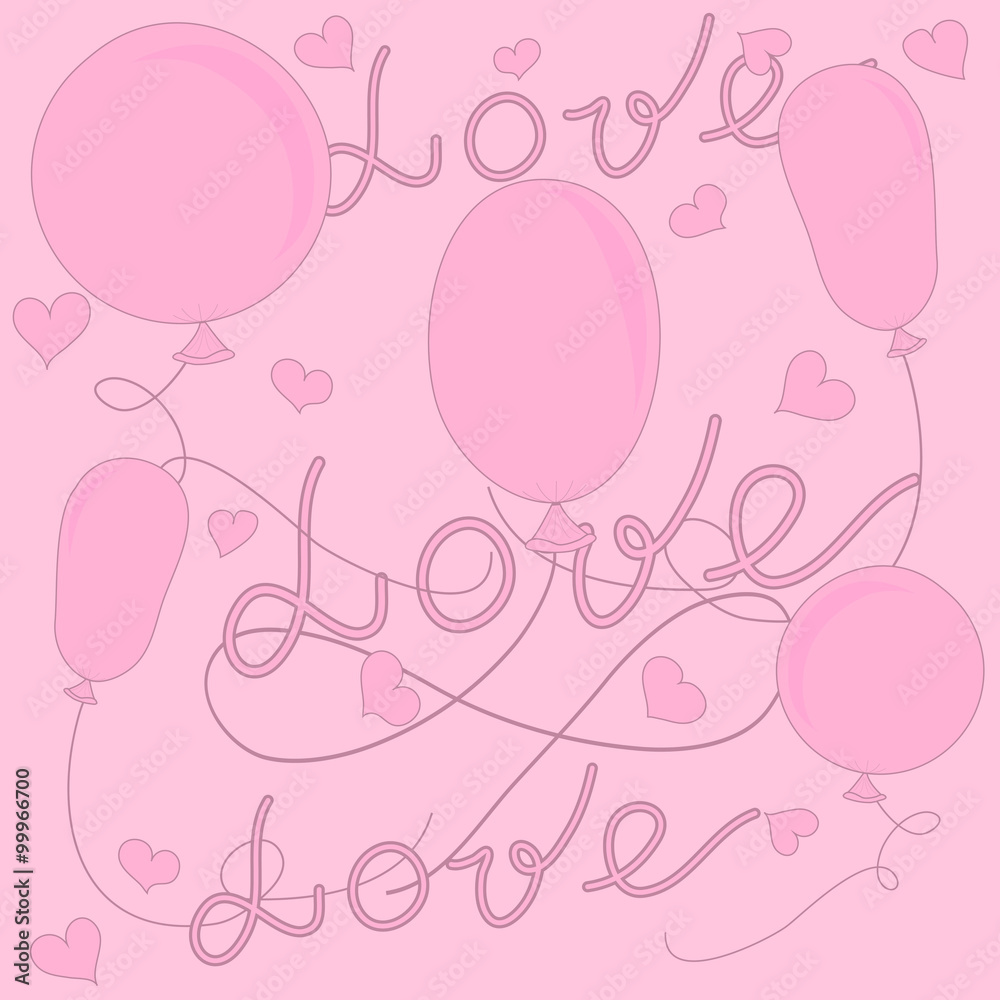 Beautiful illustration of Valentine's day balloons and hearts on