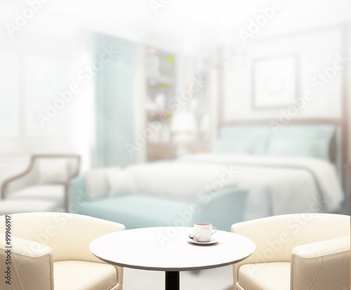 Table Top And Blur Background In Bedroom