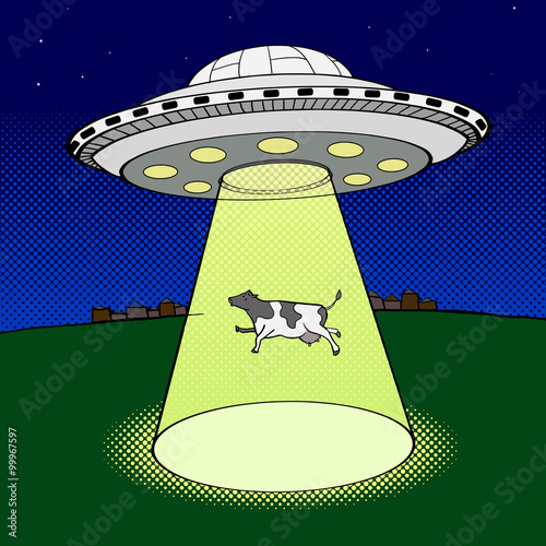 Ufo takes cow pop art style vector