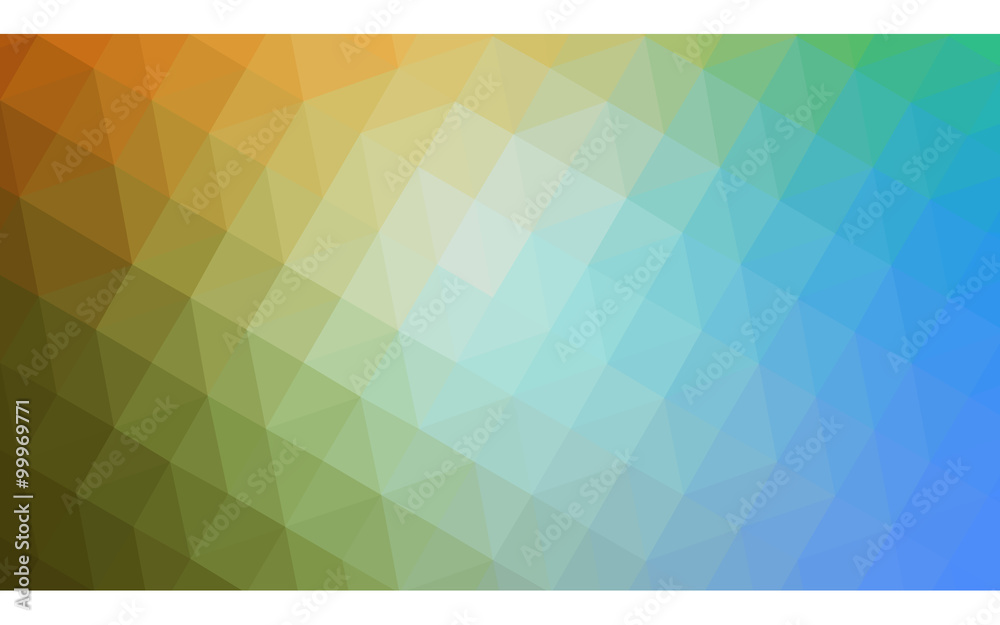 Multicolor blue, yellow, orange polygonal design illustration, which consist of triangles and gradient in origami style.